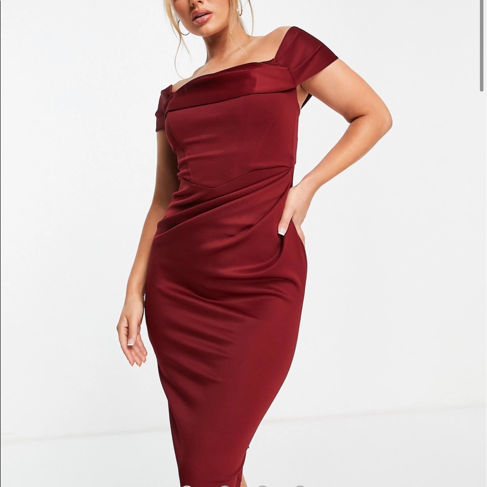 ASOS drape bordet corset pencil midi dress